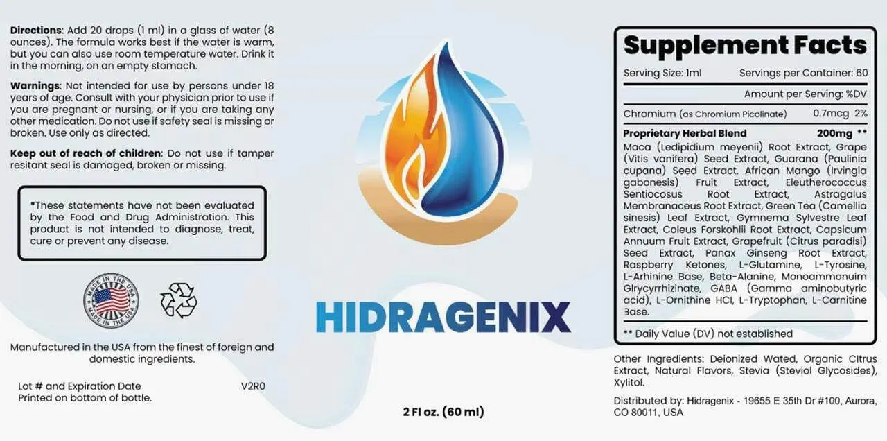 Hidragenix supplement facts